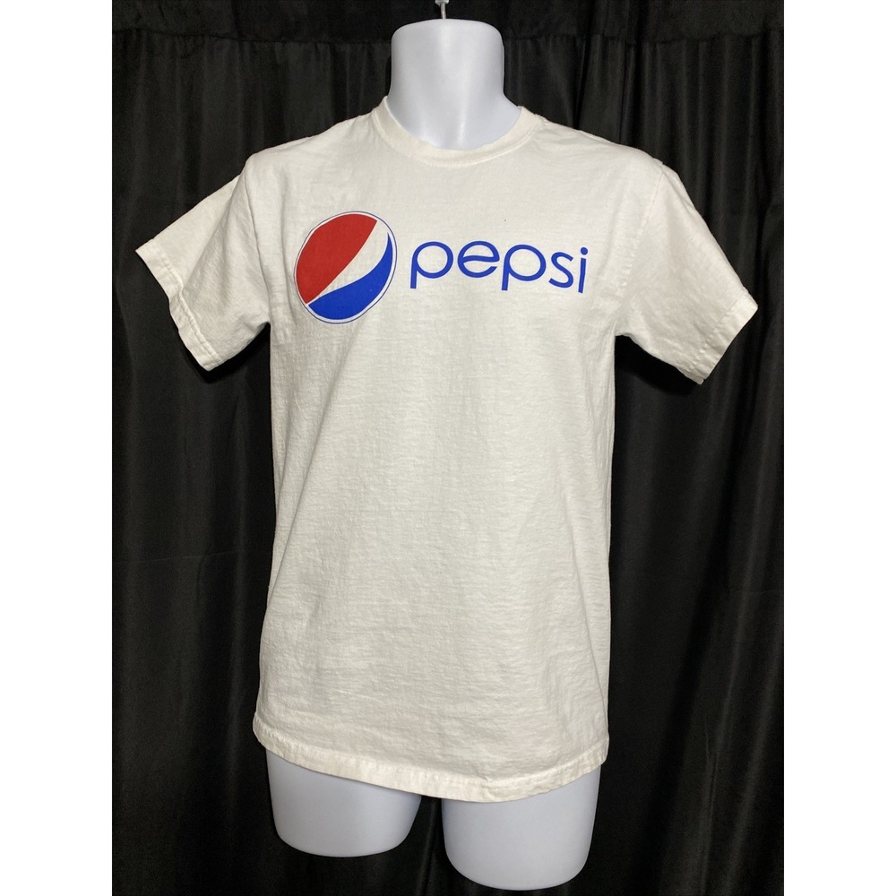 Gildan Pepsi T-Shirt Mens Small White Good Graphic Logo Short Sleeve Cotton